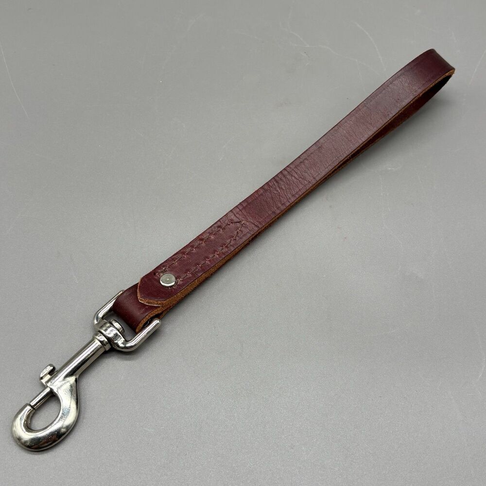 Leather Dog Leash Short Traffic Lead 12" Brown Strap Metal Snap Hook Swivel Clip